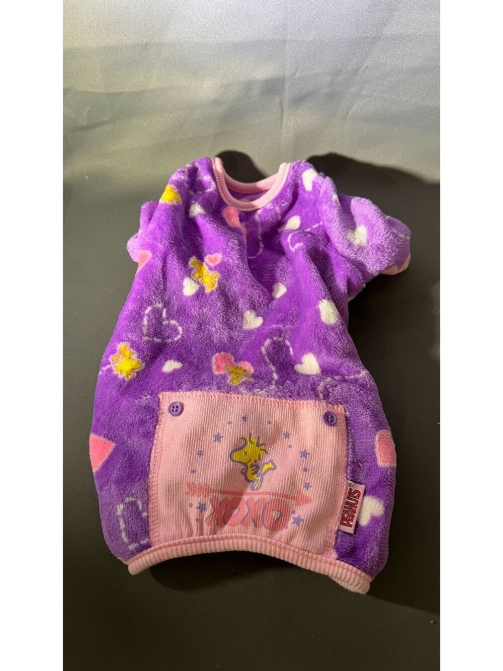 Peanuts Snoopy Purple Fleece Dog Sweater With Pink Hearts & Stars Size XS
